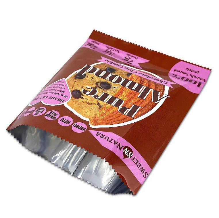 Custom Design Printed Glossy Shiny Surface Aluminum Foil Inside Back Seal Bags For Peanut Butter Cookie Packaging
