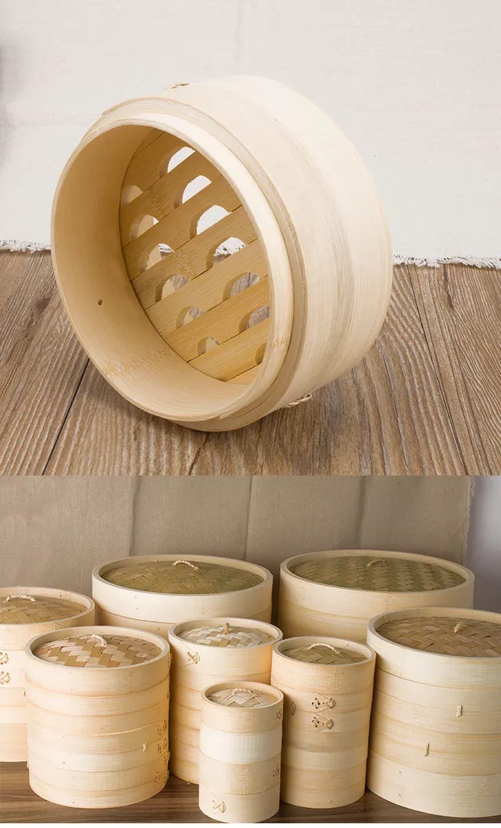 2 Tier Customized Size Dim Sum Bamboo Steamers Set Basket 10 Inch
