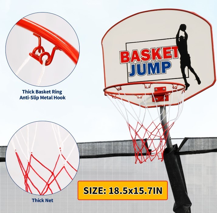14 FT Trampoline with Basketball Hoop with Safety Enclosure Net