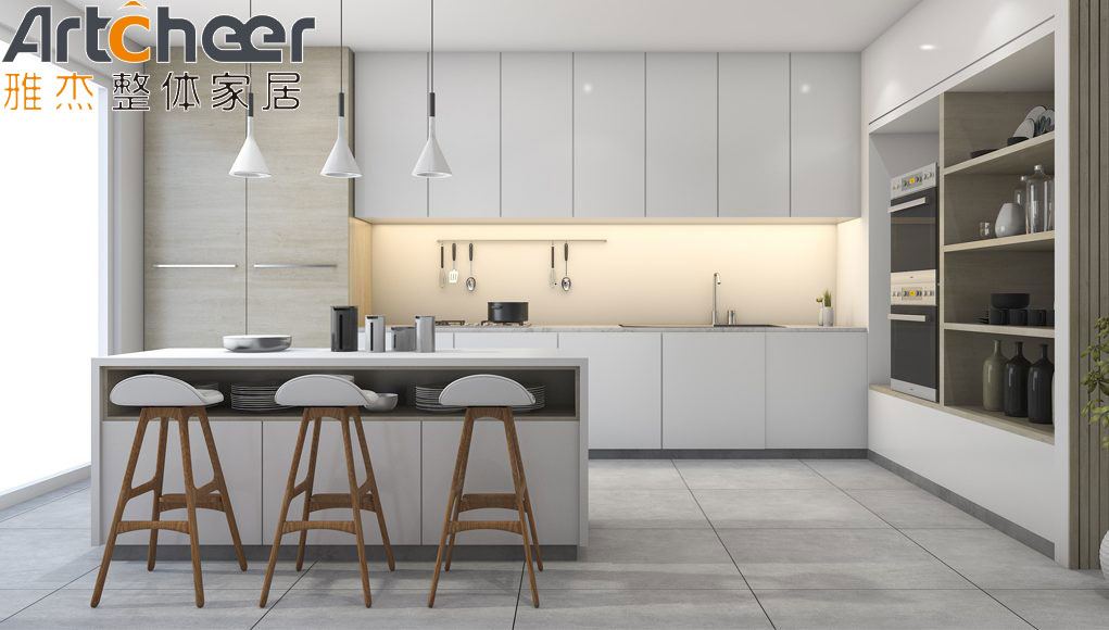 High Storage Kitchen Cabinet With Island In Minimalist Design Modular/RTA Or Customized
