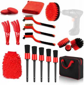 China Wholesale 19 Pcs Car Wash Tools Kit Drill Clean Brush Detailing Brush With Bag For Auto Interior Exterior Washing on sale