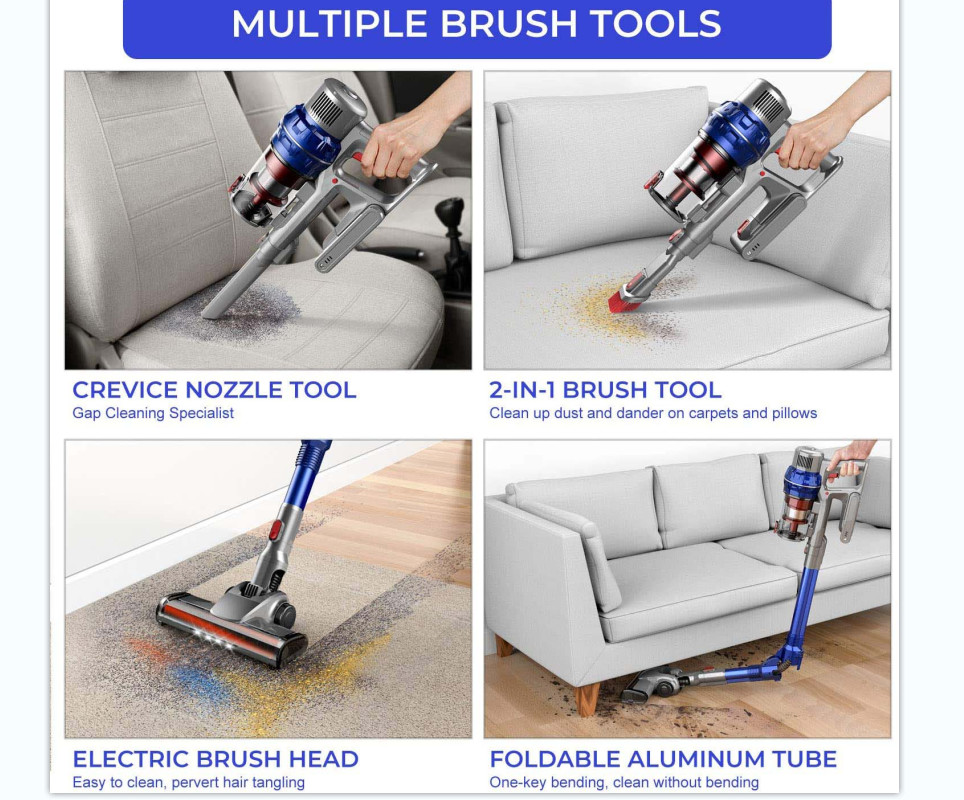 Dual Brush Roll Cordless Vacuum Cleaner Lightweight Stick Vacuums 23kpa