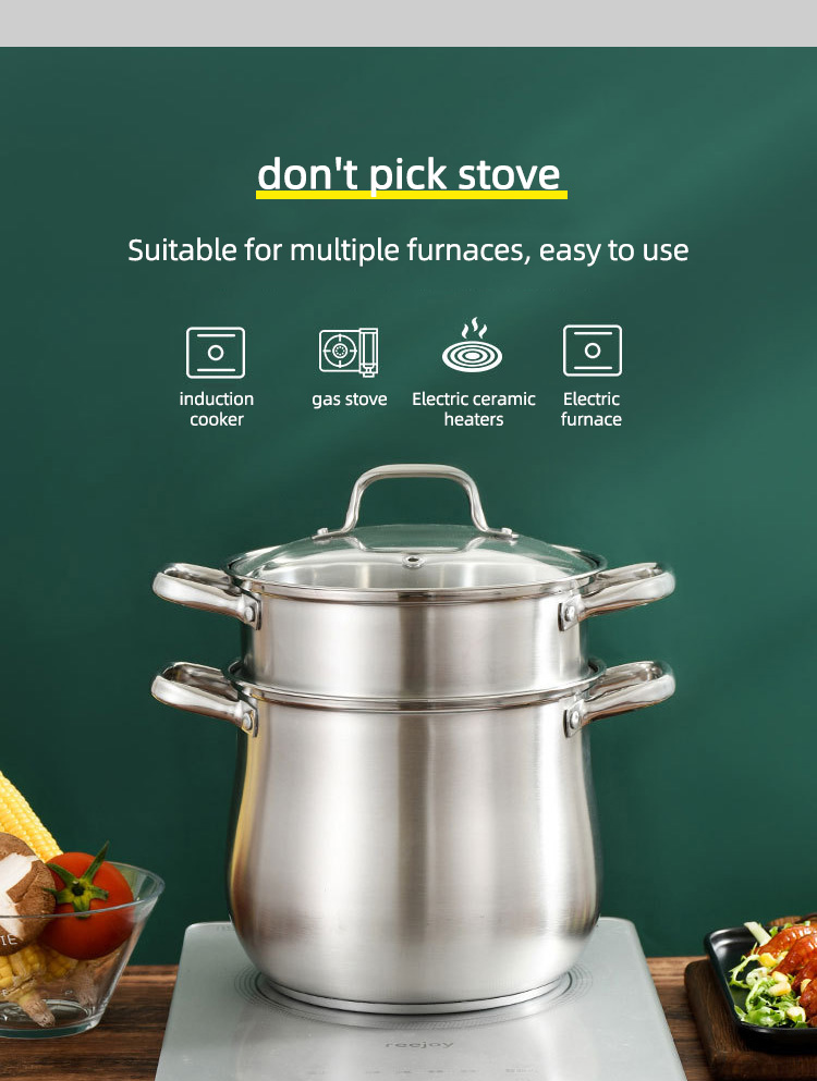 Hot Selling Kitchen Cooking Food Steamer Pot Cookware Cooking Stainless Steel Steamer Pot With Glass Lid