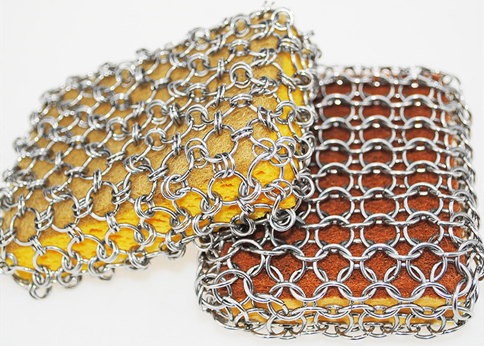 Kitchen Cast Iron Cleaner Welded Stainless Steel Pot Brush Chain Mail Scrubber