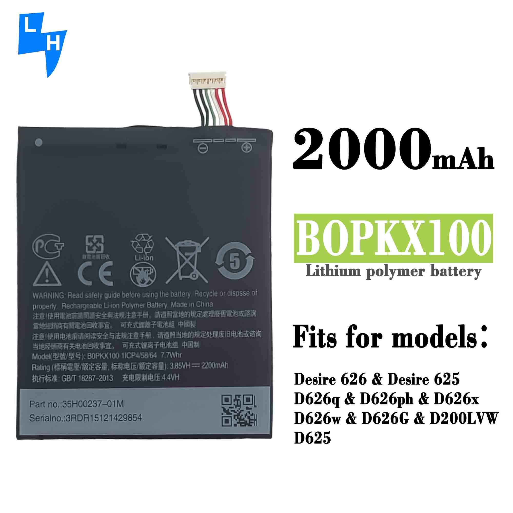 Stock 3.85V 2900mAh BOPKX100 A32 D62 Lithium Polymer Battery for HTC Desire 626 Protection