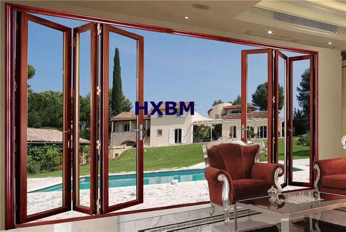 Large Opening Double Glazed Folding Door Wood Color Aluminium Frame Bifold Doors