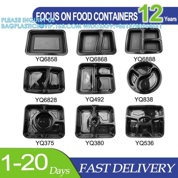 Custom 5 compartment 6 Compartment recyclable Bento Food Containers Take Away Disposable Plastic Lunch Bento Box