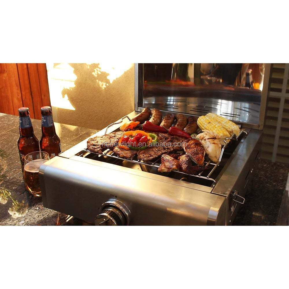 Rotisserie Roaster Propane Grill with Tabletop Pizza Maker and Stainless Steel Housing