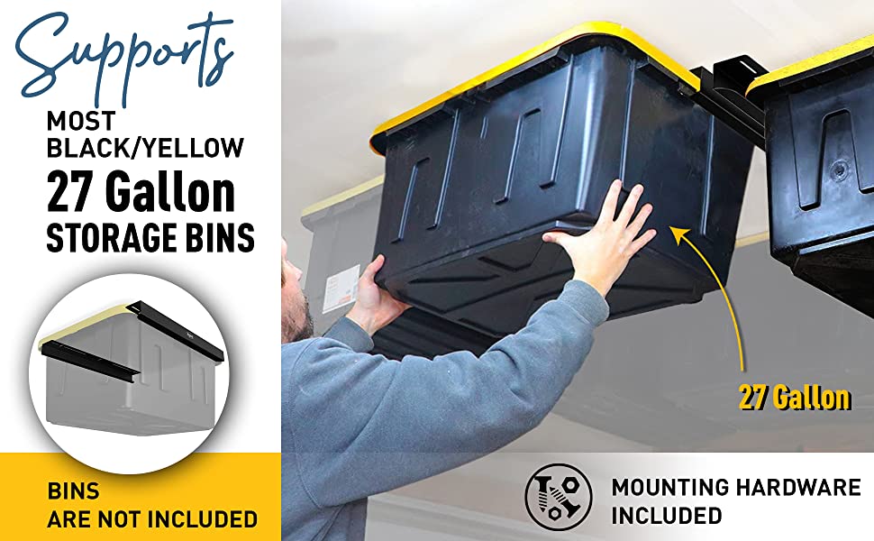 Adjustable Garage Container Storage System with Single Tier Overhead Storage Bins Rack
