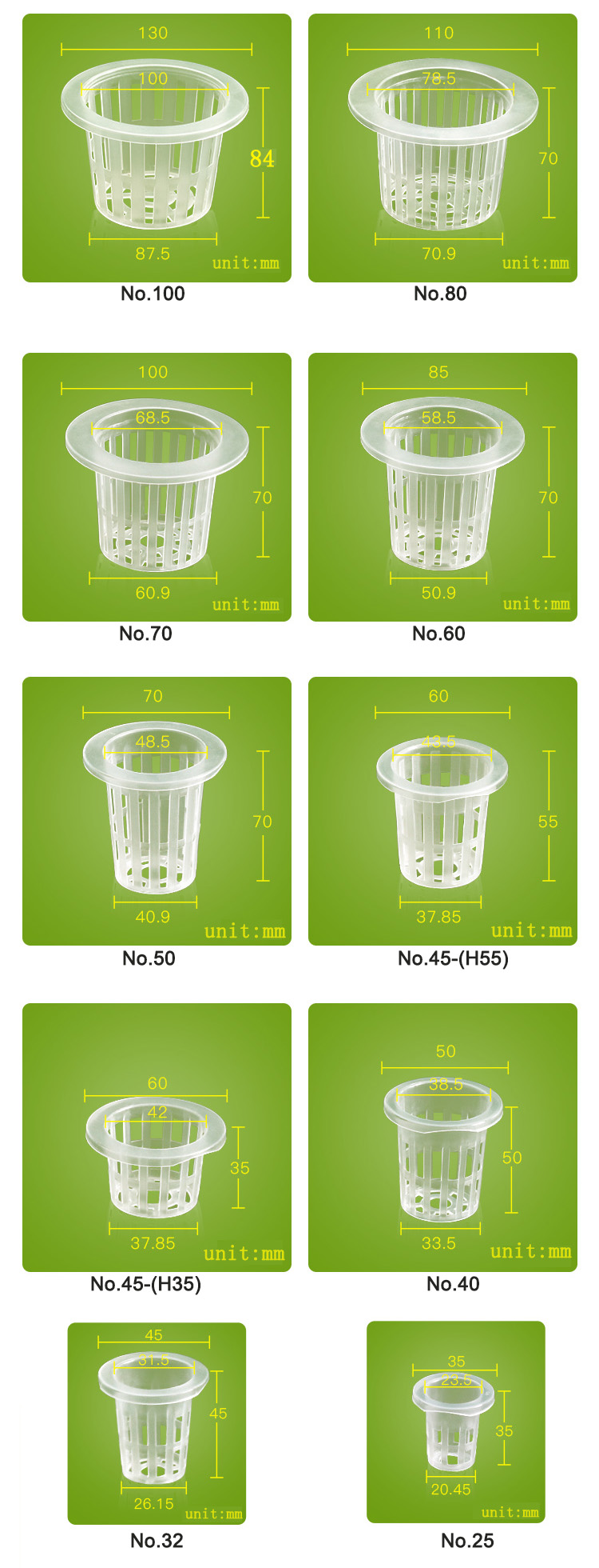 Food Grade Plastic PP 2inch Black Mesh Net Clay Pot Hydroponic Plant Cups with Sponge