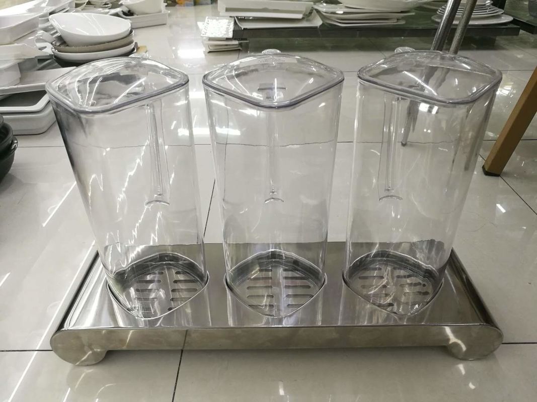 3-Holder Stainless Steel Stand for Square PC Juice Bottle, Restaurant Buffet Supplies