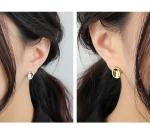 925 Sterling Silver Oval Stud Earrings Simple Geometric Concave Shape