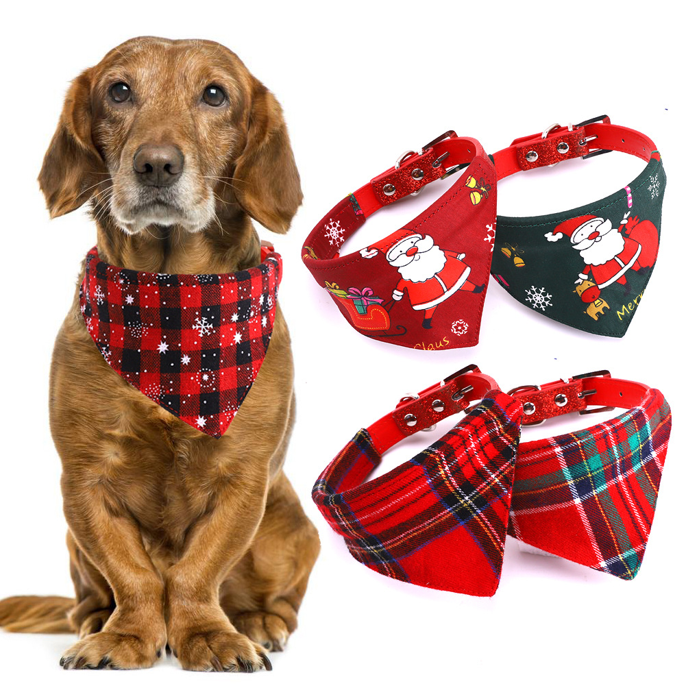 Winter Cotton Dog Bandana Red Green Puppy Christmas Bandana For Small Dog
