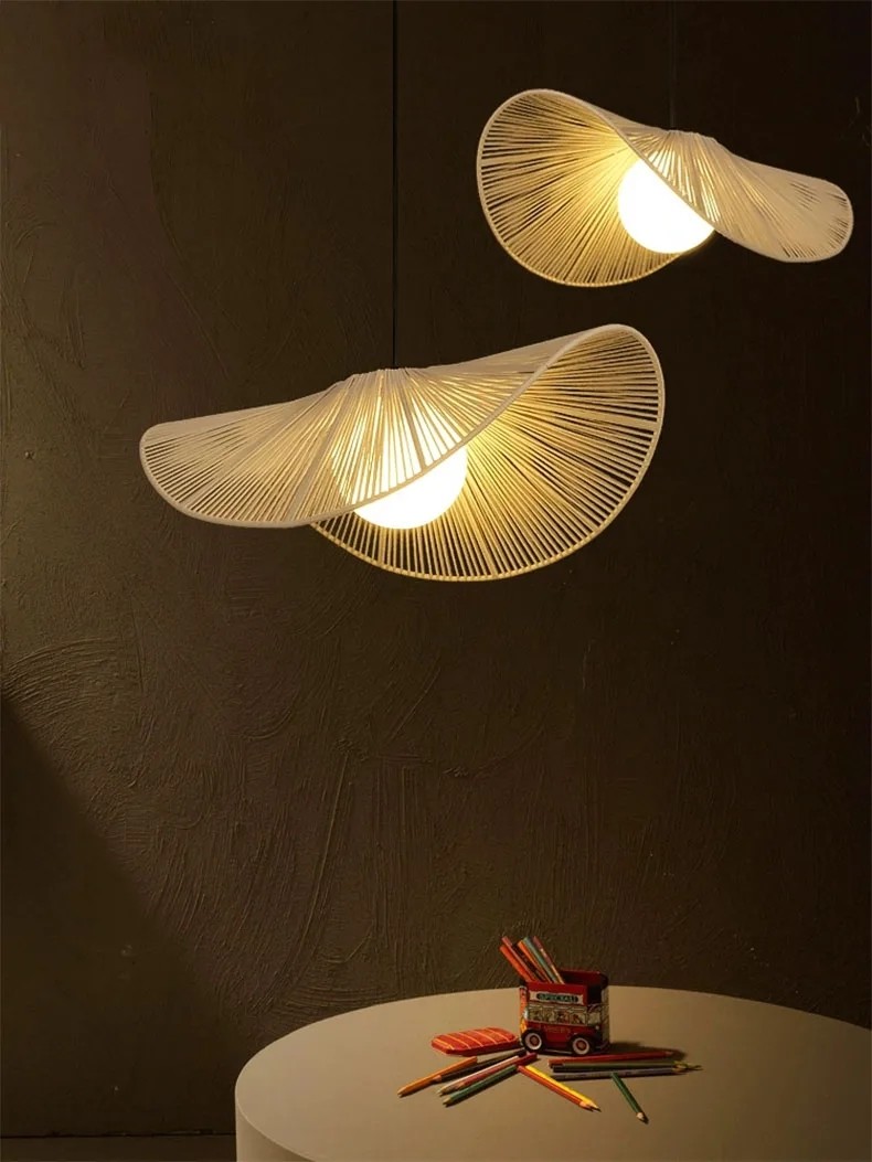 Nordic Vintage Wabi Sabi CottonRope Straw Hat Led Pendant Lights(WH-AP-578)