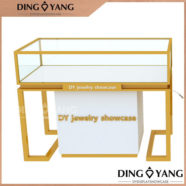 Brush Gold Shinning White Wood Showcase For Jewelry Custom Service Design