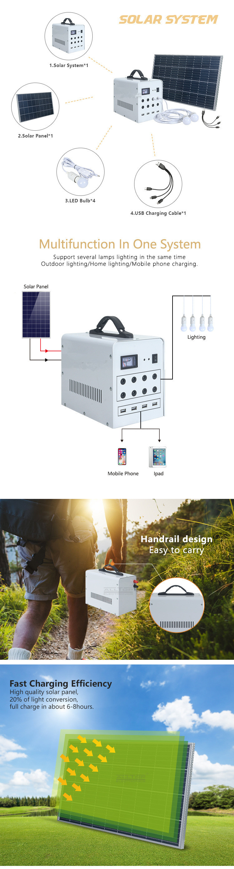 10W Portable Solar Generator Kit Home Solar Off Grid Powered Battery