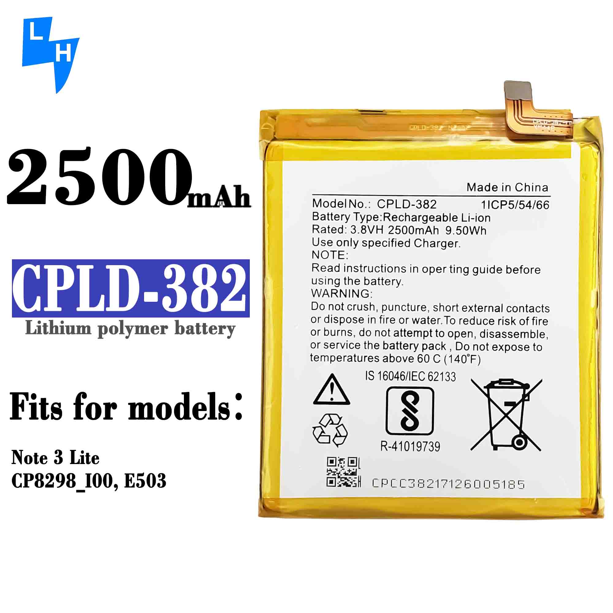 Advanced and Customized CPLD-382 E503 Mobile Phone Battery for Coolpad NOTE 3 Lite