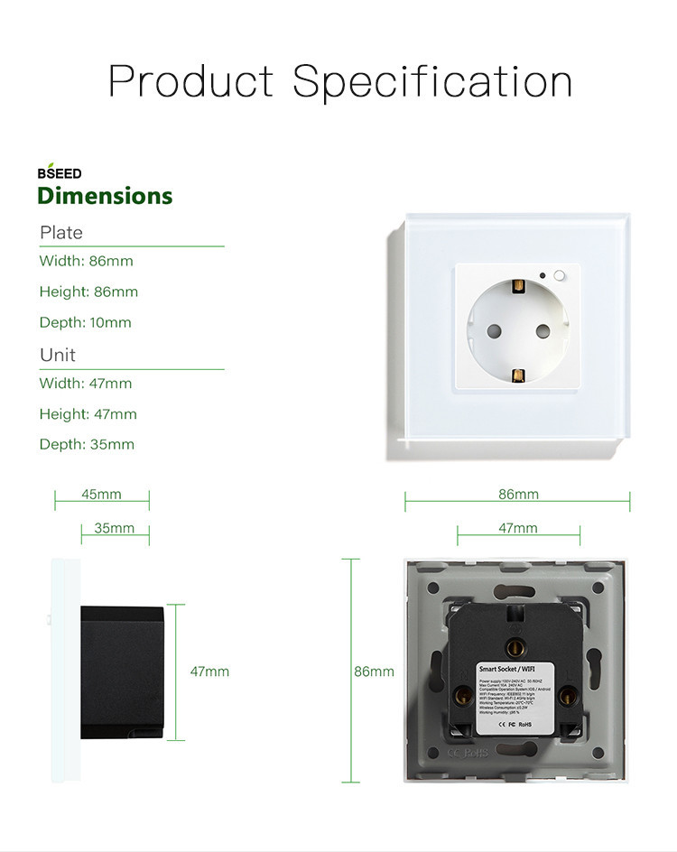 In-Wall EU Smart Outlet Plug 13A With Alexa Google Home & IFTTT No Hub Required
