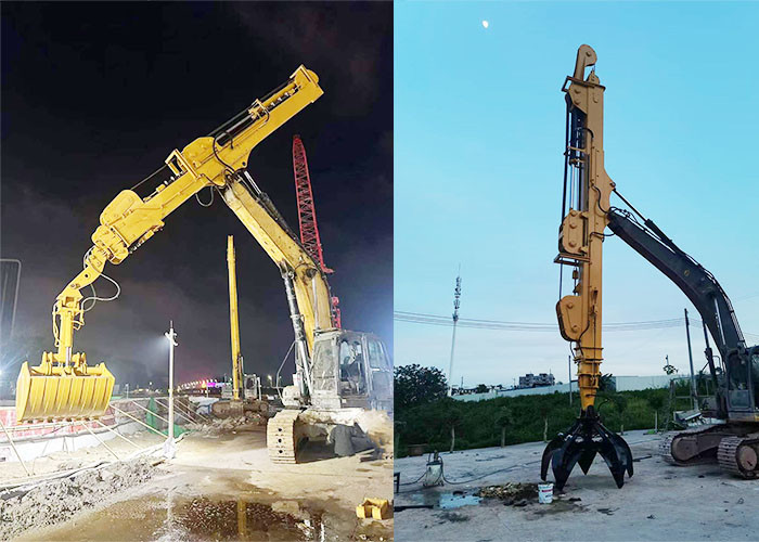 Excavator 25m Telescopic Dipper Arm Digging Foundation Pit With Clamshell Bucket