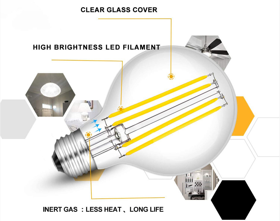 8W E27 Extra Large Globe Bulb Dimmable Vintage Looking Light G80 LED Filament Bulb